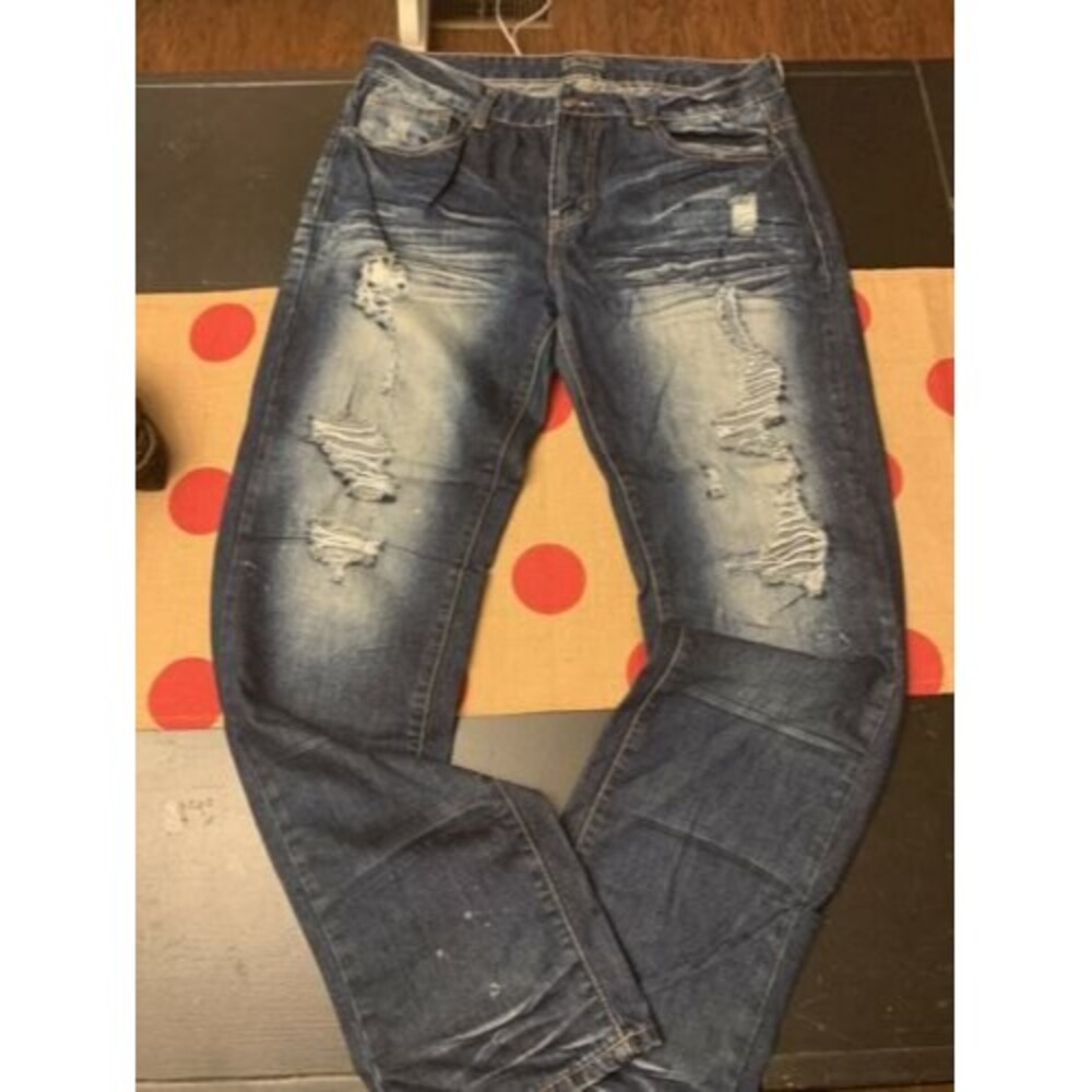 Black Brand Distressed Blue Denim Slim Straight Jeans Mens 34/32 EUC - Picture 2 of 2